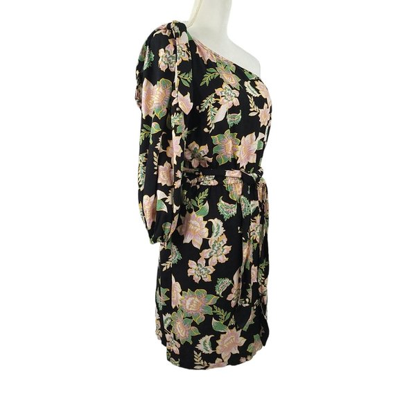 Who What Wear One Shoulder Long Sleeve Mini Dress Womens M Floral Elastic Waist - Picture 3 of 10